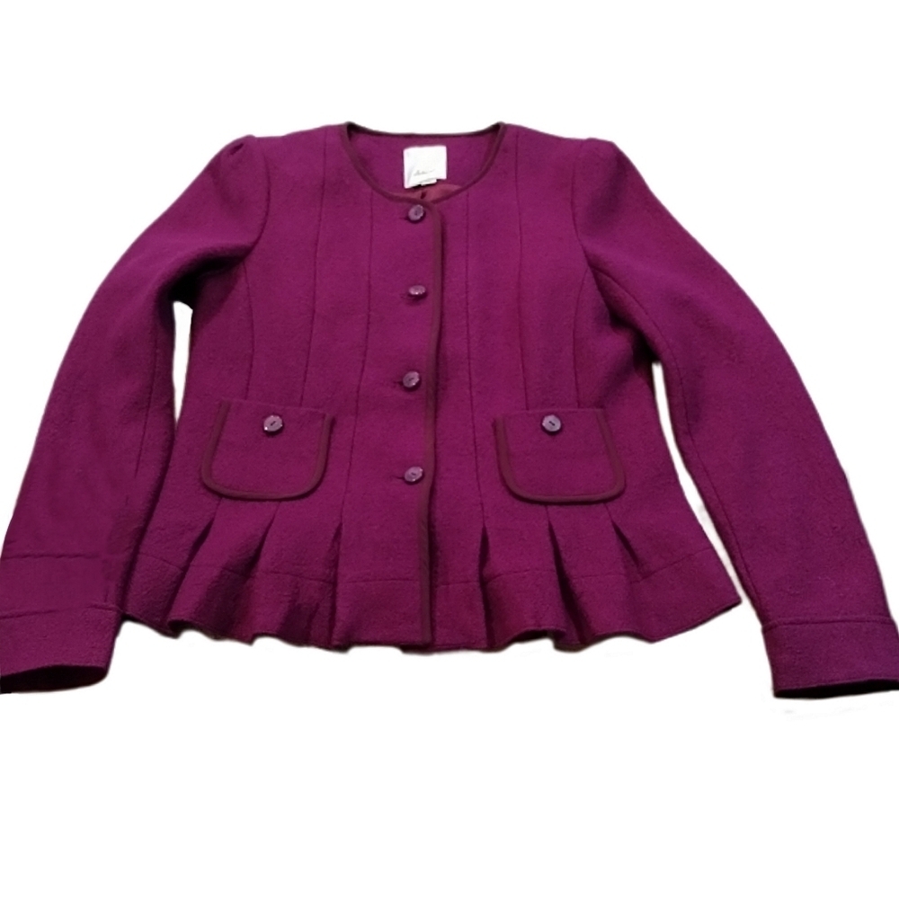 Elevenses for Anthropologie Burgundy Wool Blend Peplum Jacket | Size 8 - Picture 2 of 8